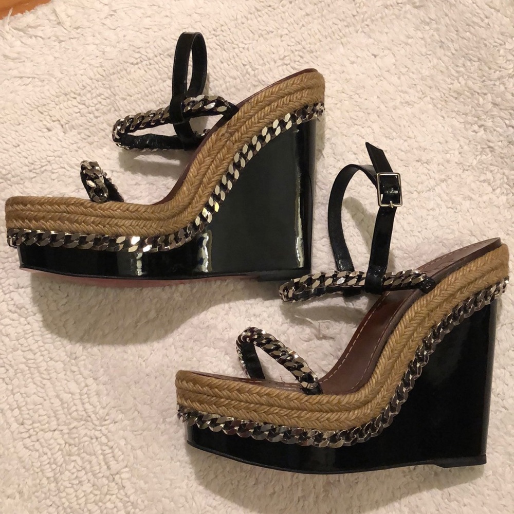 Authentic Christian Louboutin Black/Tan Wedges